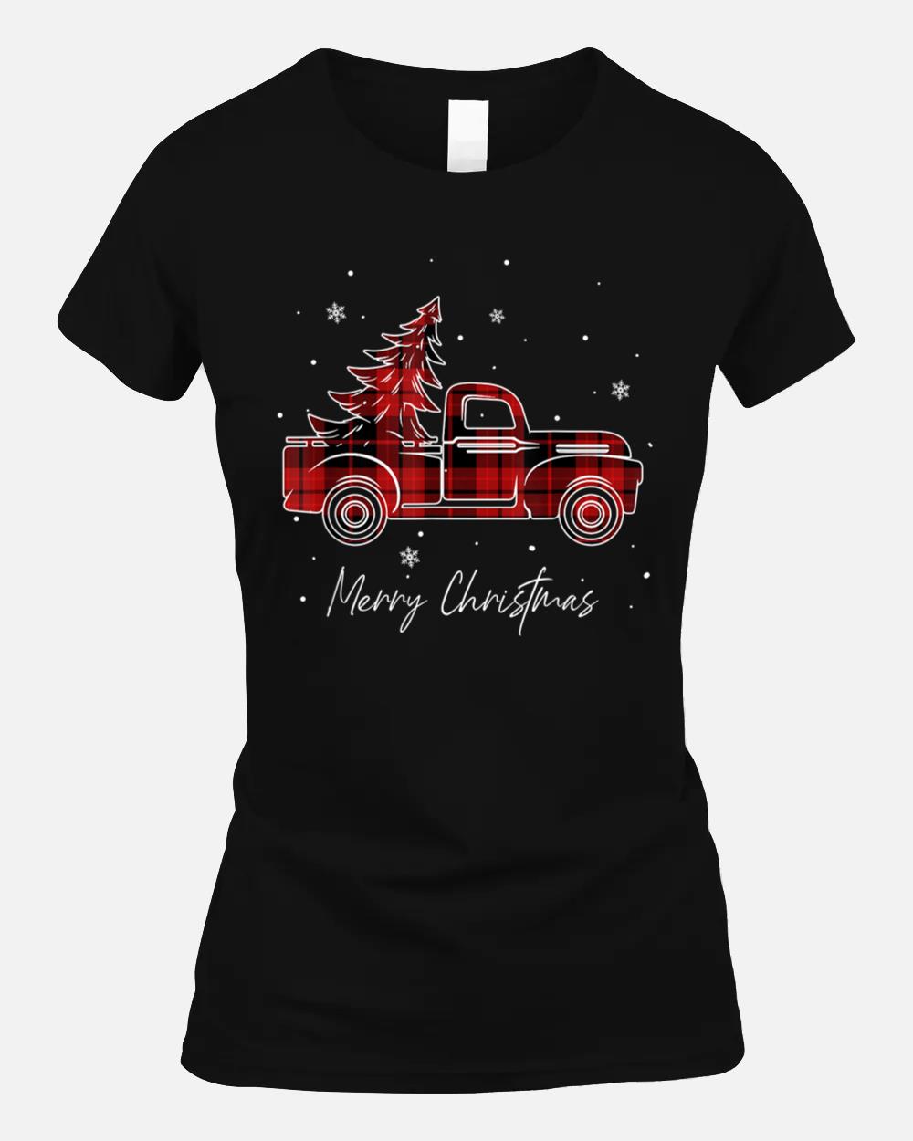 Merry Christmas Buffalo Truck Tree Red Plaid For Men Women Unisex T-Shirt