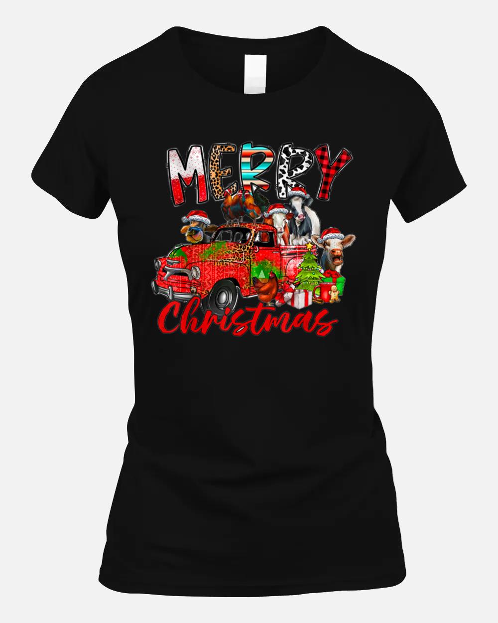 Merry Christmas Farm Animals Truck Unisex T-Shirt