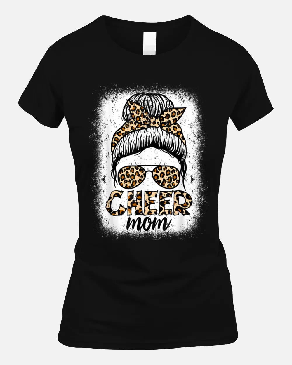 Messy Bun Cheer Mom Leopard Cheerleader Women Mothers Day Unisex T-Shirt