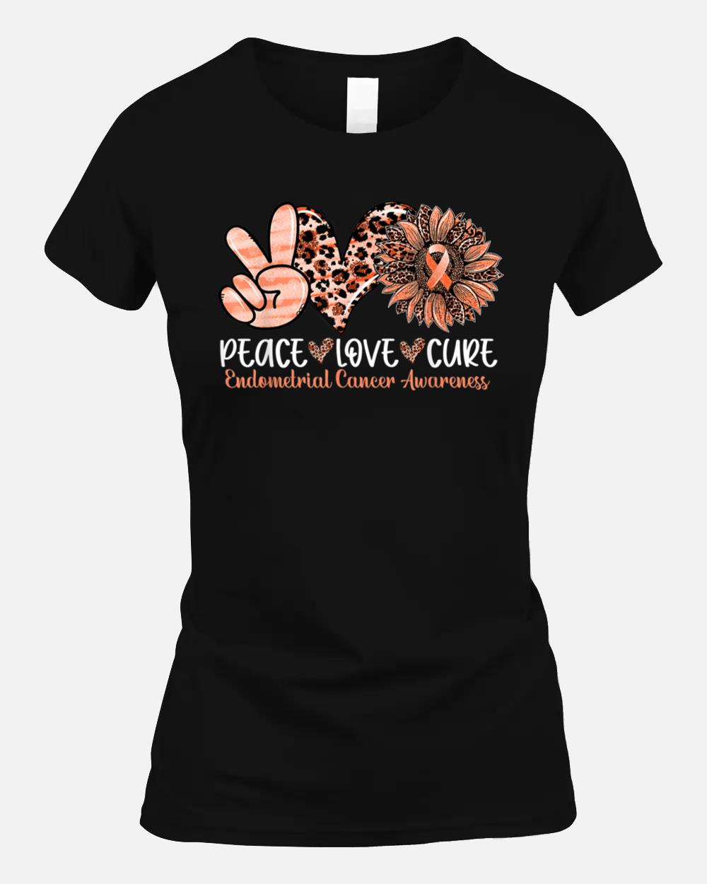 Peace Love Cure Sunflower Endometrial Cancer Awareness Unisex T-Shirt
