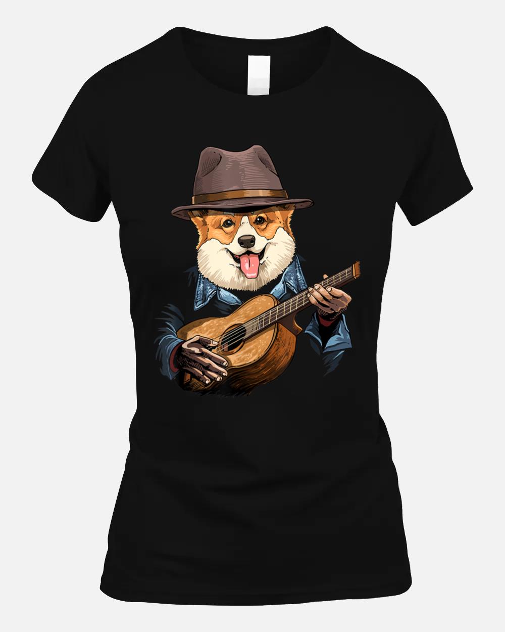 Pembroke Welsh Corgi Playing Guitar Dog Lover Guitar Player Unisex T-Shirt
