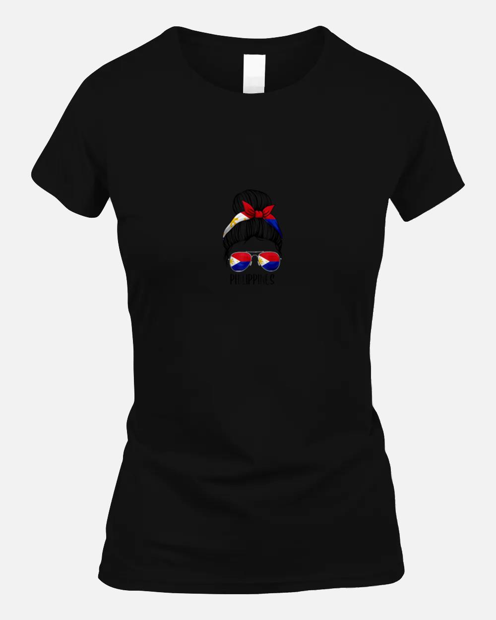 Philippines Shirt For Girls Women, Messy Bun Filipino Flag Unisex T-Shirt