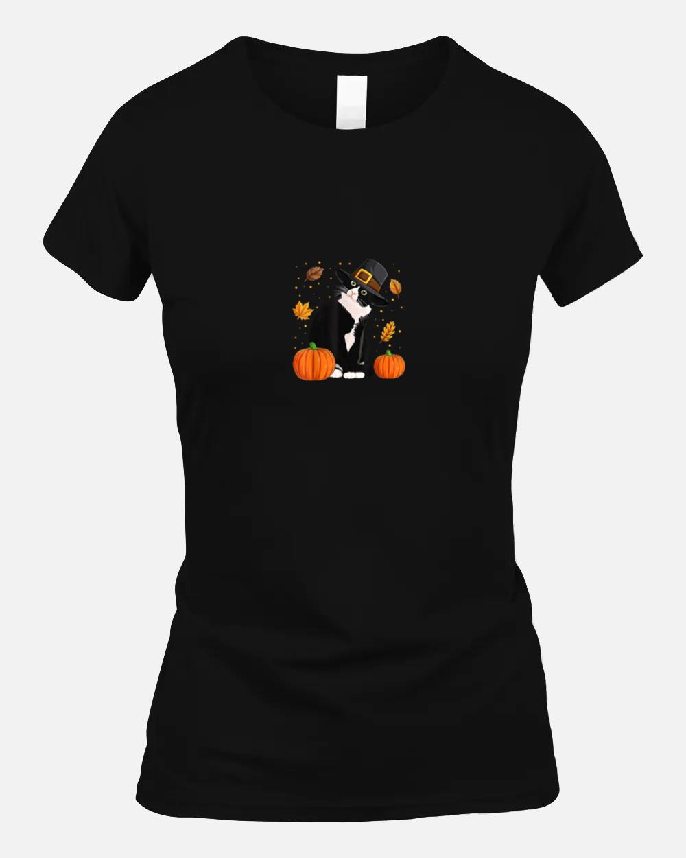 Pilgrim Turkey Cat Shirts, Men Women Thanksgiving Cat Lovers Unisex T-Shirt
