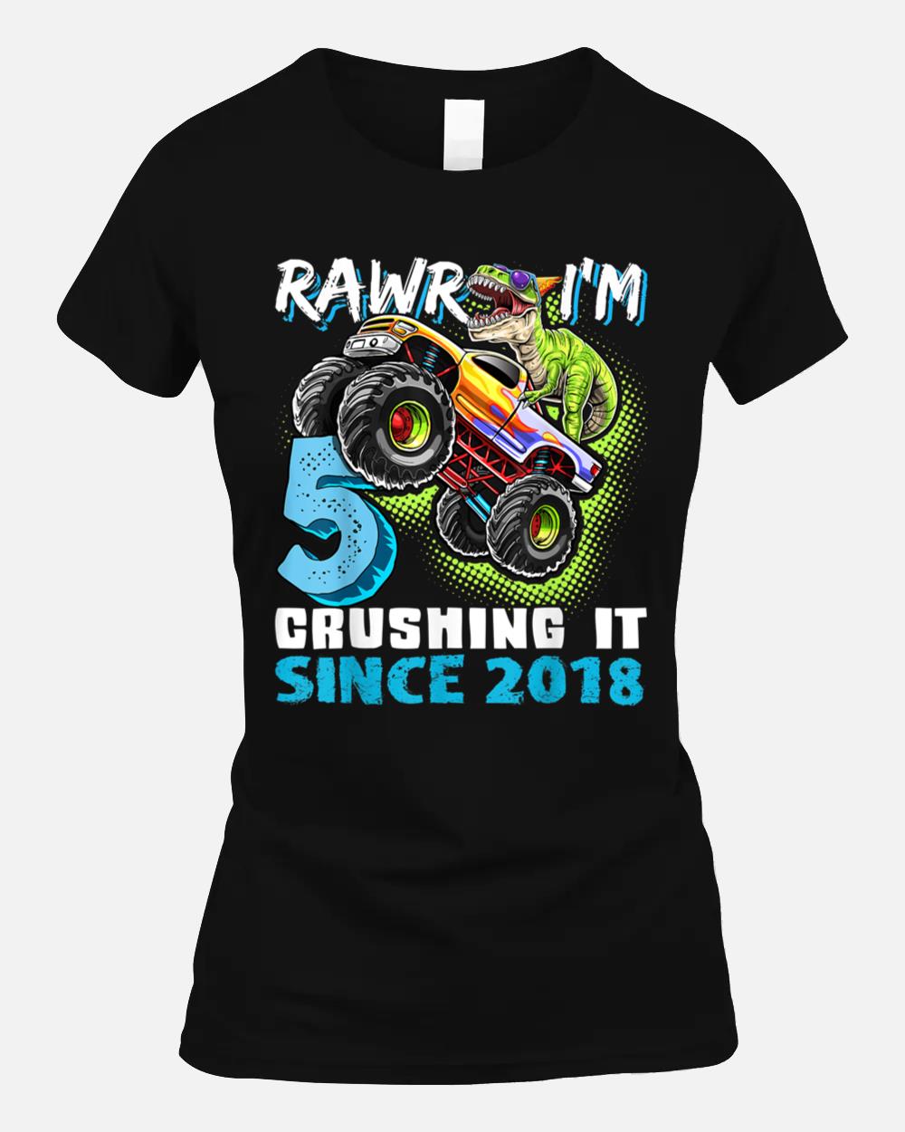 Rawr I'm 5 Monster Truck Dinosaur 5th Birthday Party Boys Unisex T-Shirt