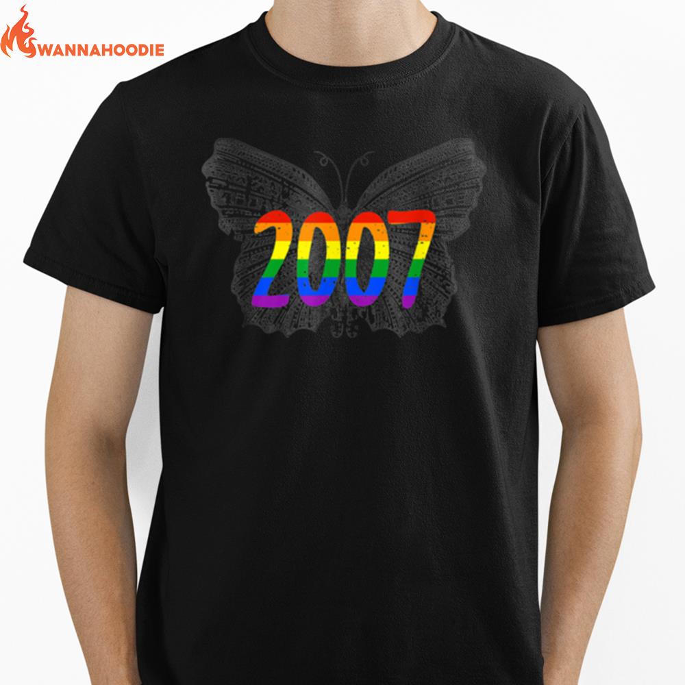 2007 Lgbt Flag Gray Butterfly Gay Pride Month Unisex T-Shirt for Men Women