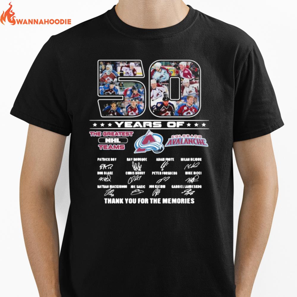 50 Years Of Colorado Avalanche The Greatest Nhl Teams Thank You For The Memories Signatures Unisex T-Shirt for Men Women
