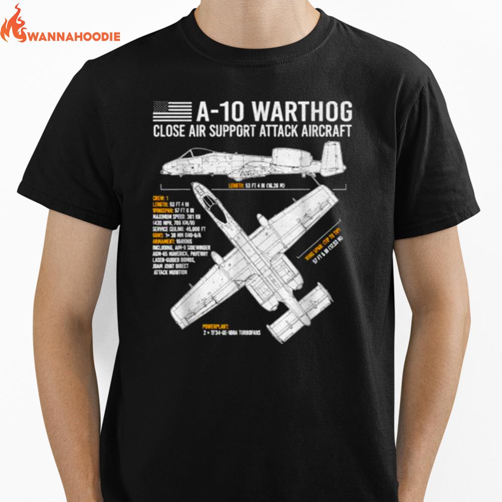 A 10 Warthog Thunderbolt Ii Aircraft Airplane Blueprint Fact Unisex T-Shirt for Men Women