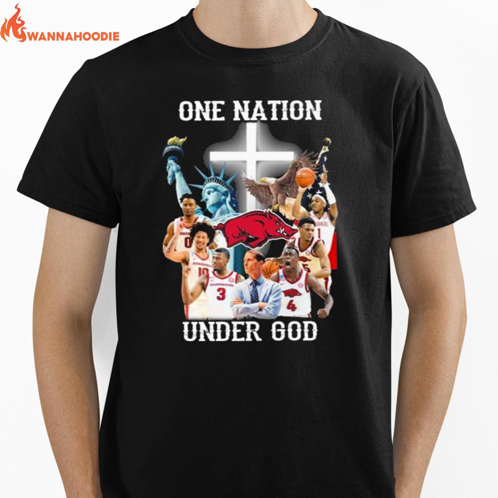 Arkansas Razorbacks One Nation Under God Us Flag Unisex T-Shirt for Men Women