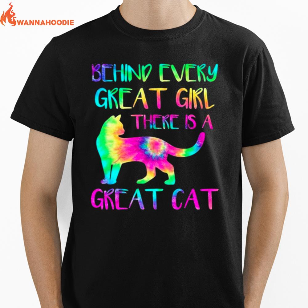 Behind Every Great Girl There Is A Great Cat Color Unisex T-Shirt for Men Women