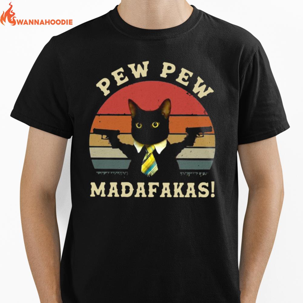 Black Cat Pew Pew Madafakas Vintage Retro Unisex T-Shirt for Men Women