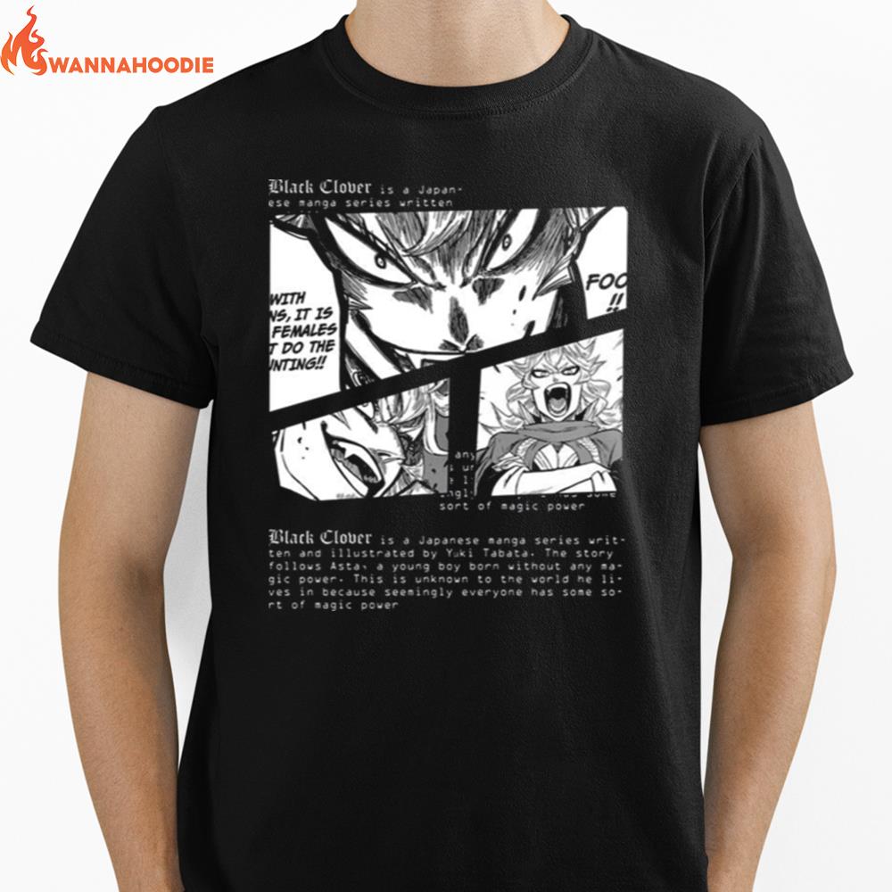 Burakku Kuroba Manga Text Design Mereoleona Vermillion Black Clover Unisex T-Shirt for Men Women