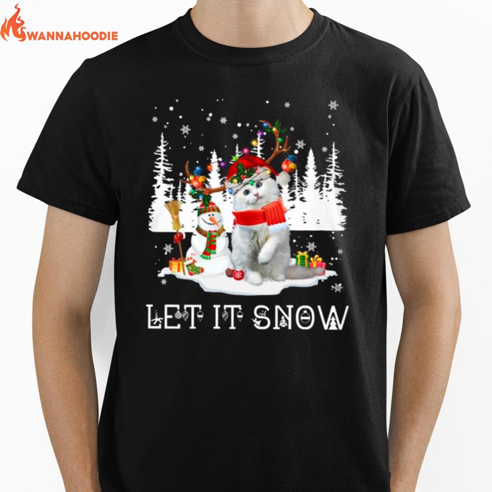 Cat Reindeer Snowman Merry Christmas Let It Snow Unisex T-Shirt for Men Women