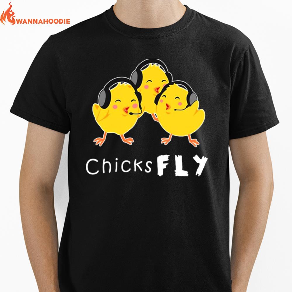 Chicks Fly Female Pilot Aviation Flying Plane Unisex T-Shirt for Men Women