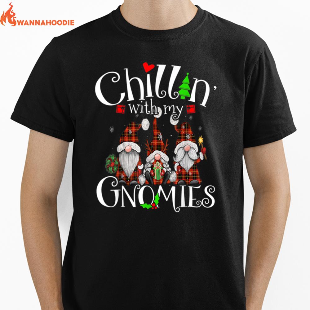 Chillin With My Gnomies, Christmas Red Gnomes Plaid Buffalo T Shirt Unisex T-Shirt for Men Women