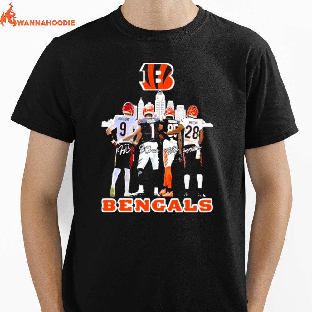 Cincinnati Bengals Burrow Chase Higgins Mixon Nfl Champions Signatures Unisex T-Shirt for Men Women