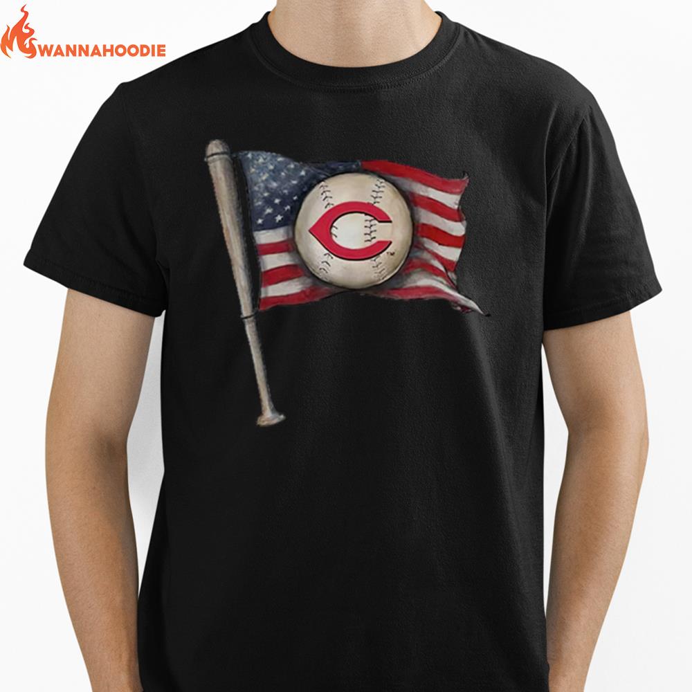 Cincinnati Reds Baseball American Flag Unisex T-Shirt for Men Women