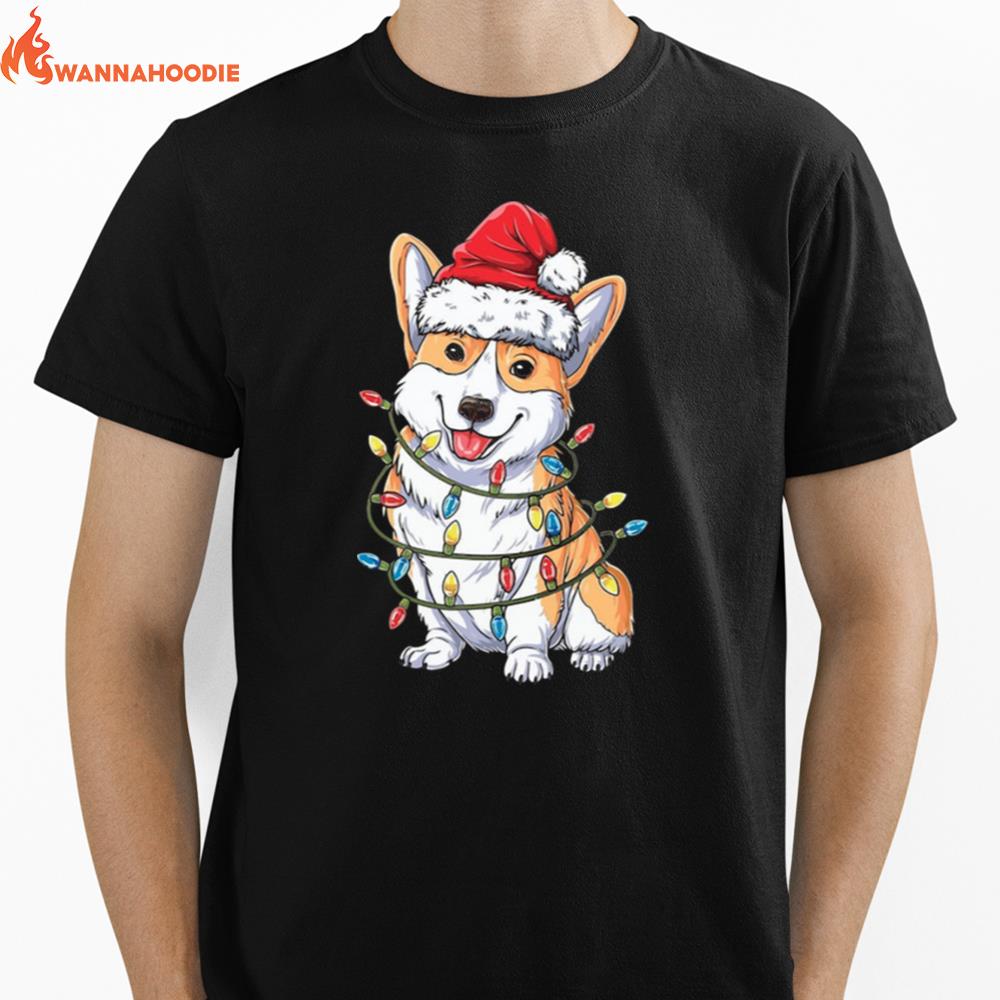 Corgi Santa Hat Christmas Light Unisex T-Shirt for Men Women