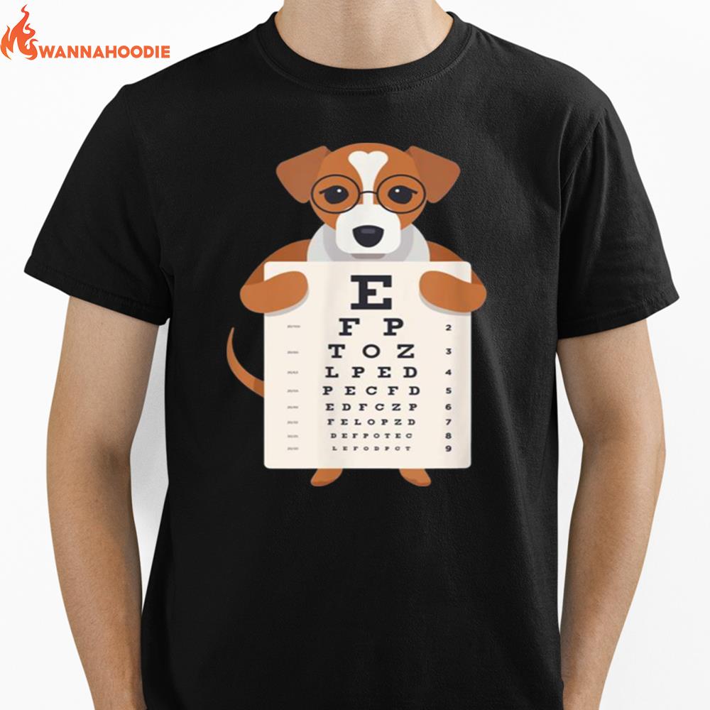 Dog With Glasses Holding An Eye Chart Unisex T-Shirt for Men Women