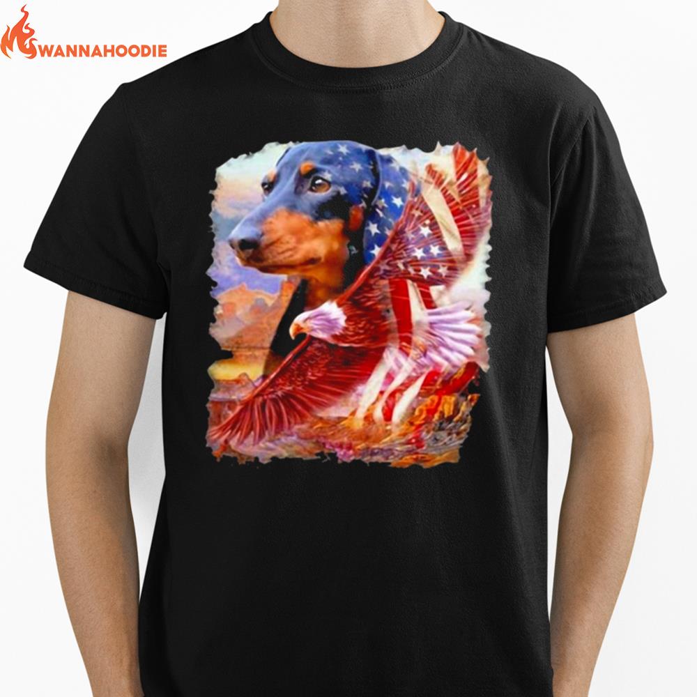 Eagle Dachshund American Wings Happy 4Th Of July American Flag Unisex T-Shirt for Men Women