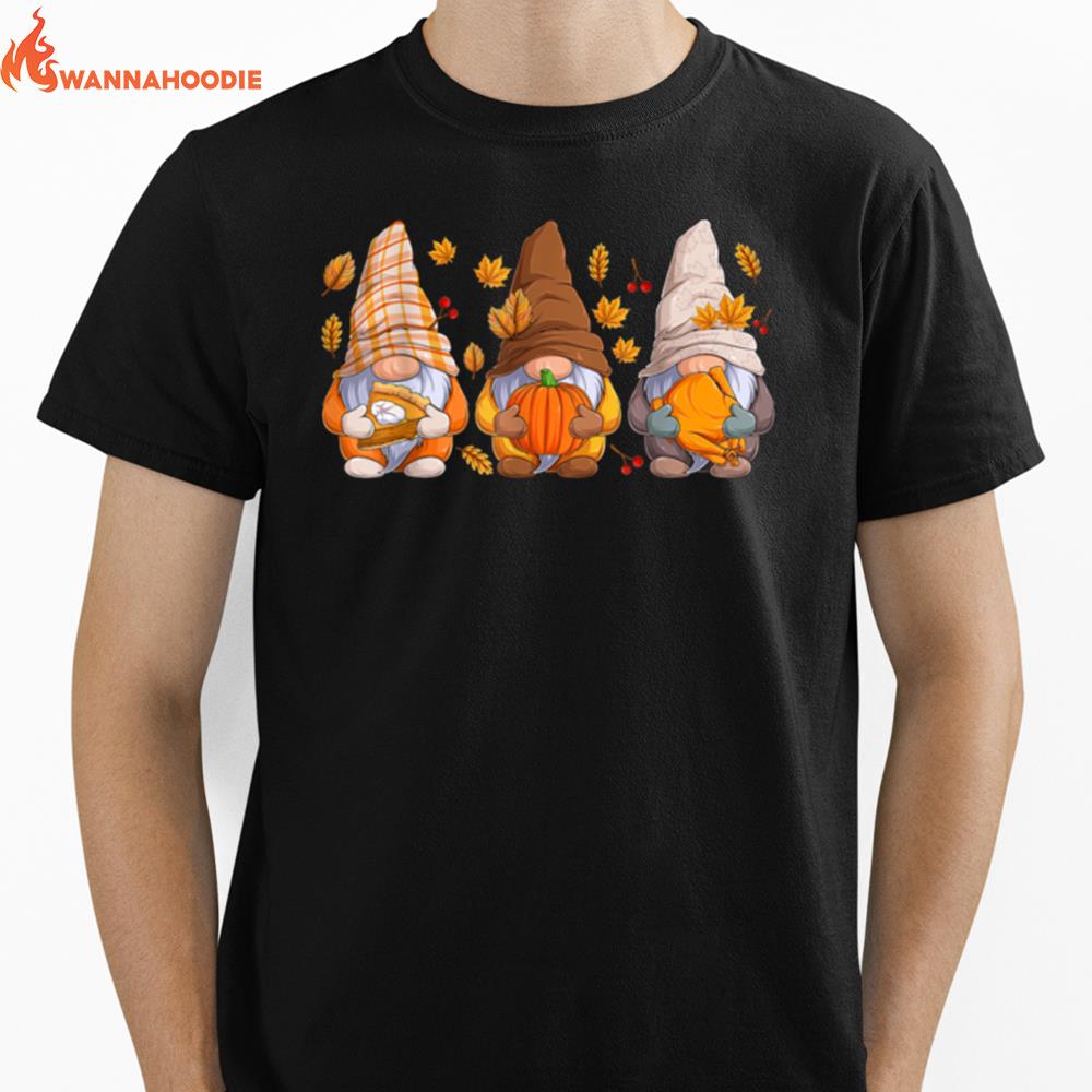 Fall Gnomes Pumpkin Autumn Leaves Halloween Thanksgiving Unisex T-Shirt for Men Women