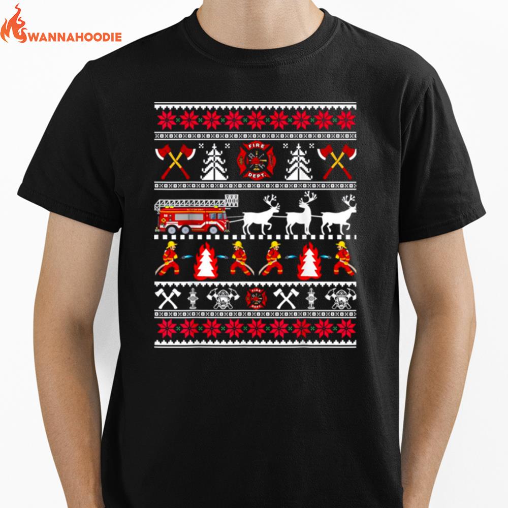 Firefighter Ugly Christmas Unisex T-Shirt for Men Women