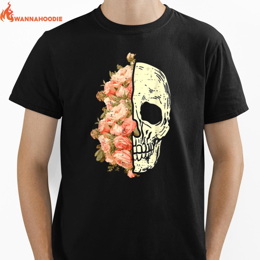 Floral Skull Skeleton Flowers Halloween Costume Unisex T-Shirt for Men Women