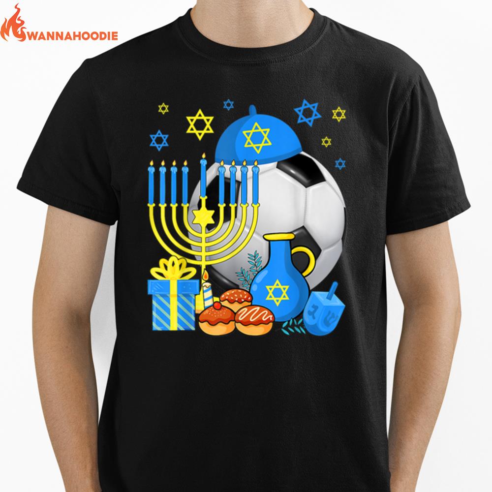 Funny Jewish Soccer Ball Menorah Happy Hanukkah Chanukah Kid Unisex T-Shirt for Men Women