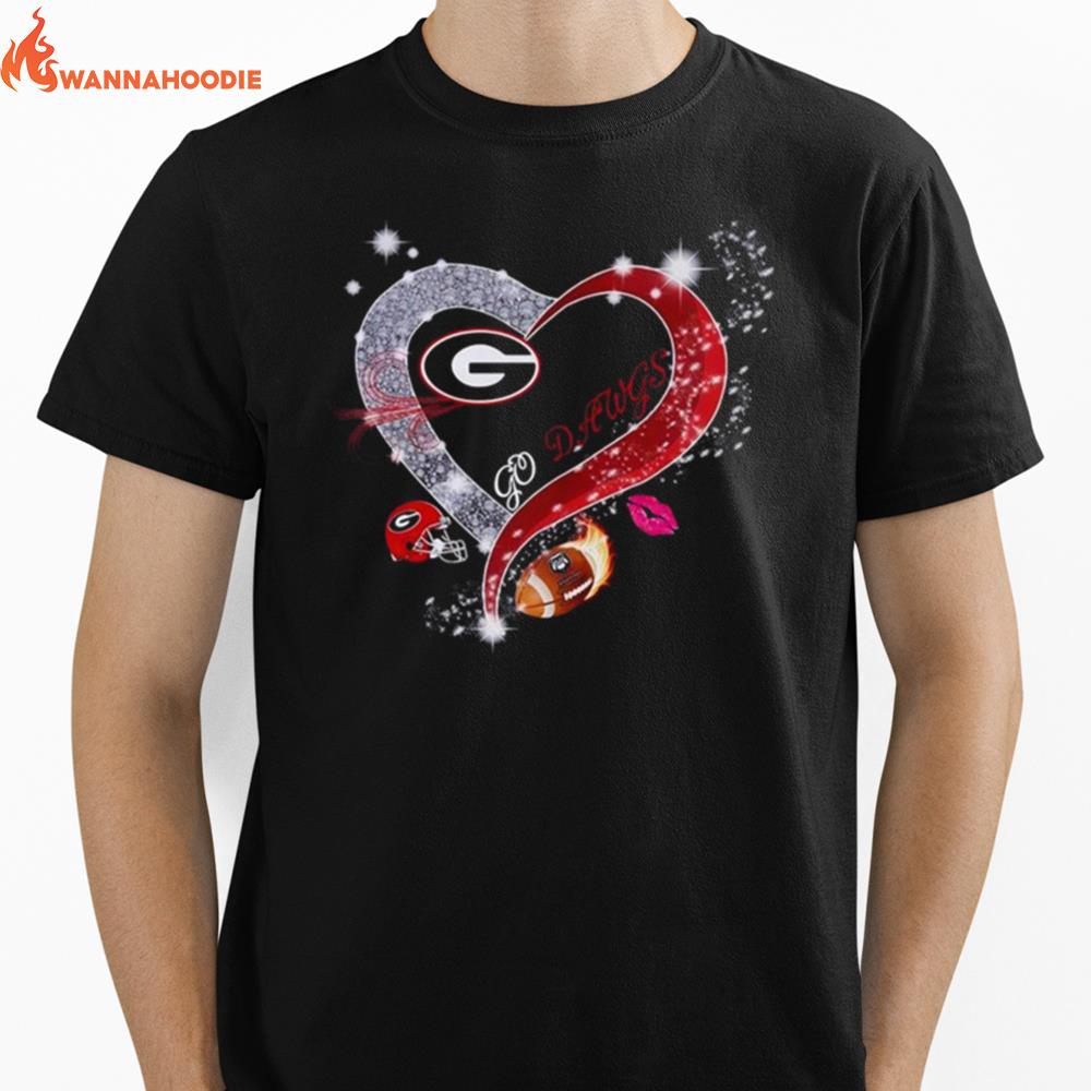 Go Dawgs Georgia Bulldogs Heart Diamond Unisex T-Shirt for Men Women