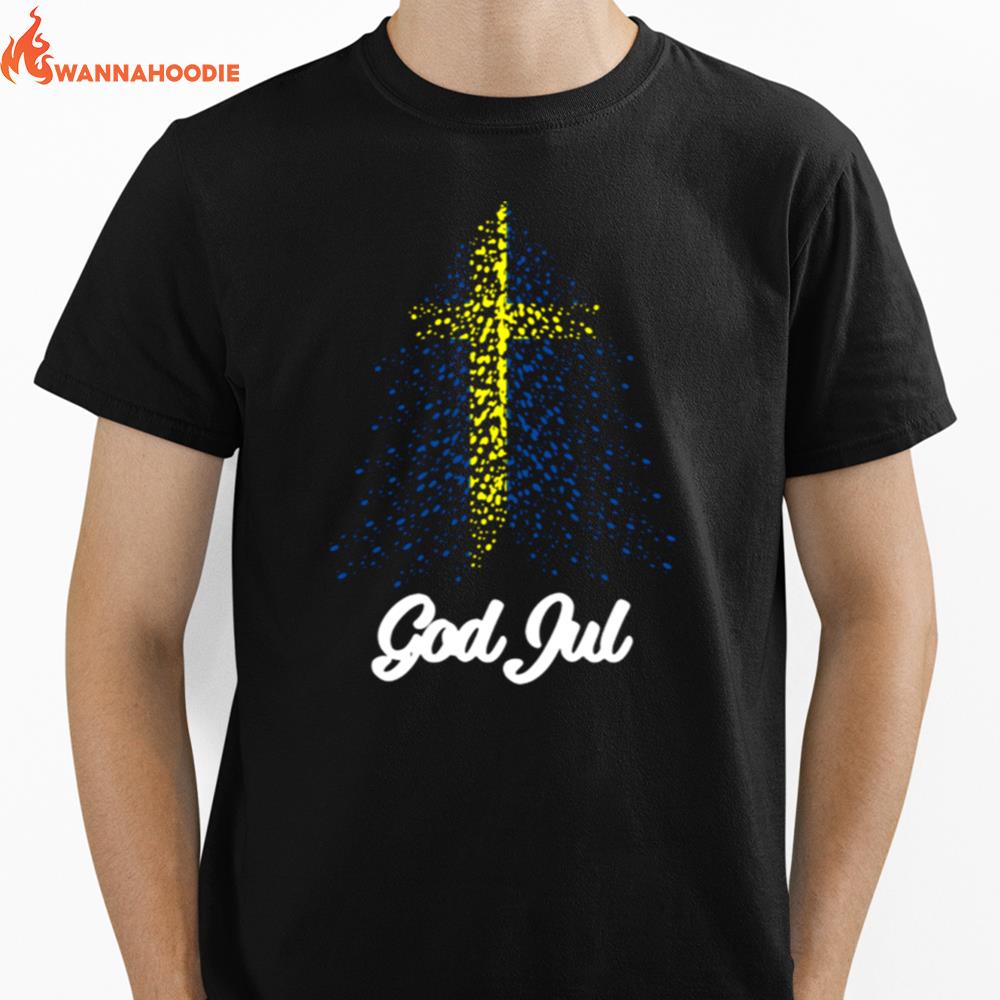 God Jul Sweden Flag Tree Unisex T-Shirt for Men Women