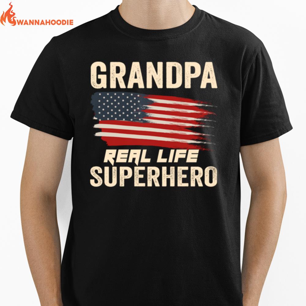 Grandpa Real Life Superhero Us Flag Unisex T-Shirt for Men Women