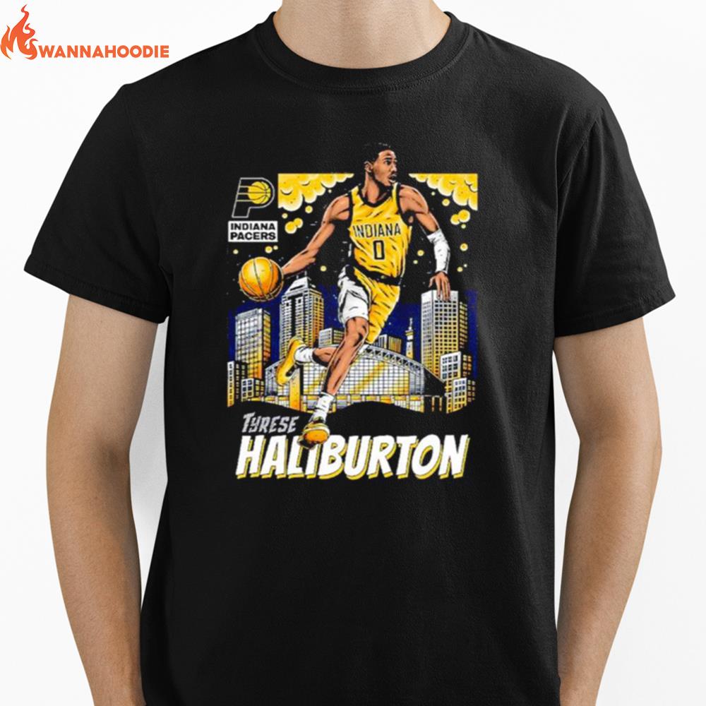 Gray Indiana Pacers Haliburton Cityscape Unisex T-Shirt for Men Women