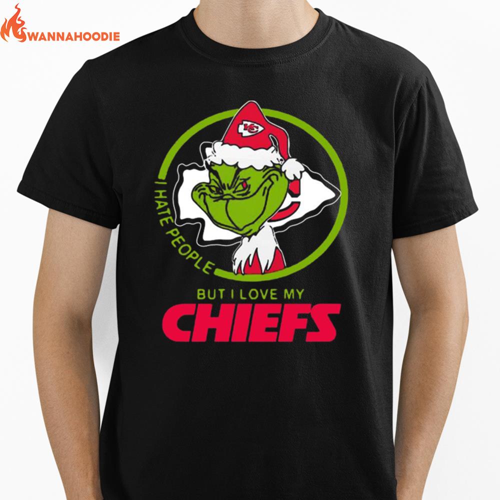 Grinch Santa I Hate People But I Love My Kansas City Chiefs Christmas Unisex T-Shirt for Men Women