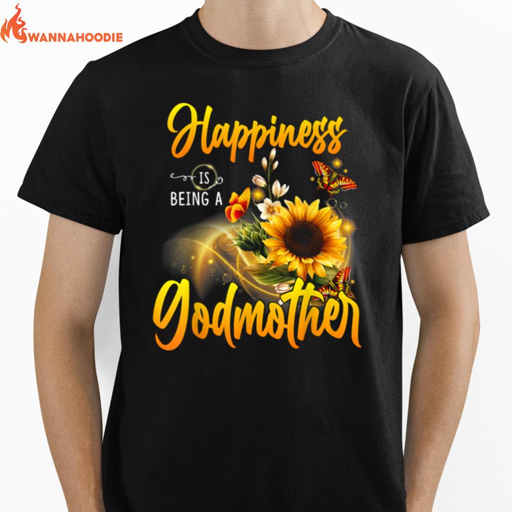 Happiness Is Being A Godmother Sunflowers Butterflies Unisex T-Shirt for Men Women