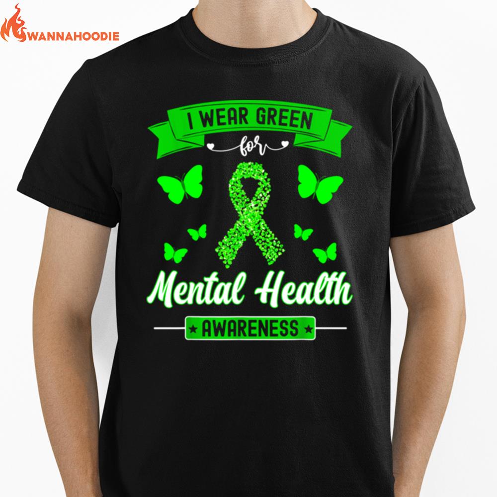 I Wear Greental Health Awareness Ribbon Butterfly Unisex T-Shirt for Men Women