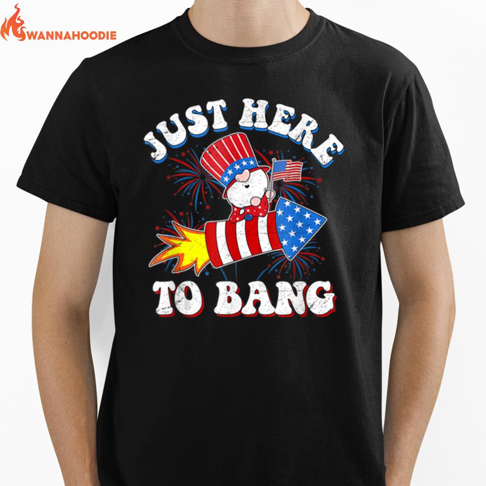 Just Here To Bang Tshirt 4Th Of July Gnomes Firework T B0B4Zmhzhd Unisex T-Shirt for Men Women