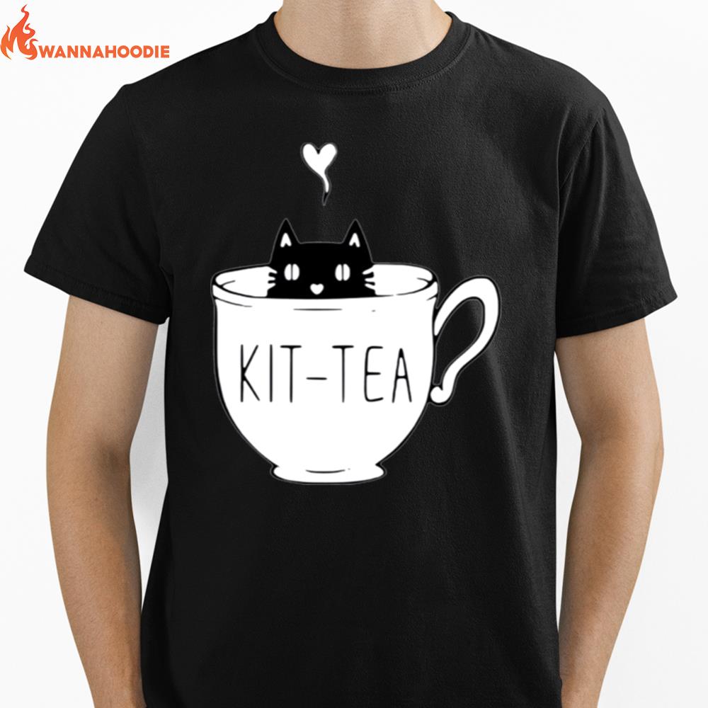 Kit Tea Funny Cat Cute Black Cat Unisex T-Shirt for Men Women