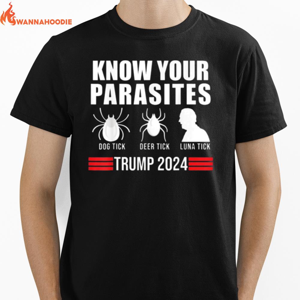 Know Your Parasites Dog Tick Deer Tick And Biden Luna Tick Anti Biden Funny Vote Trump 2024 Unisex T-Shirt for Men Women