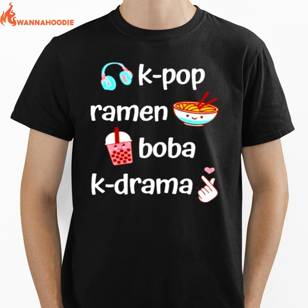 Kpop Ramen Boba Bubble Tea Kdrama Lover Unisex T-Shirt for Men Women