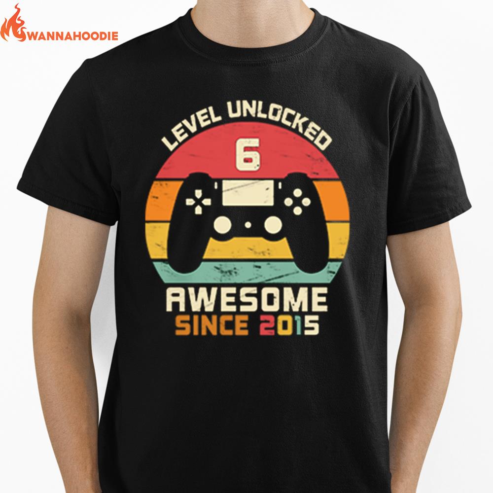 Level Unlocked 6 Awesome Since 2015 Vintage Retro Unisex T-Shirt for Men Women