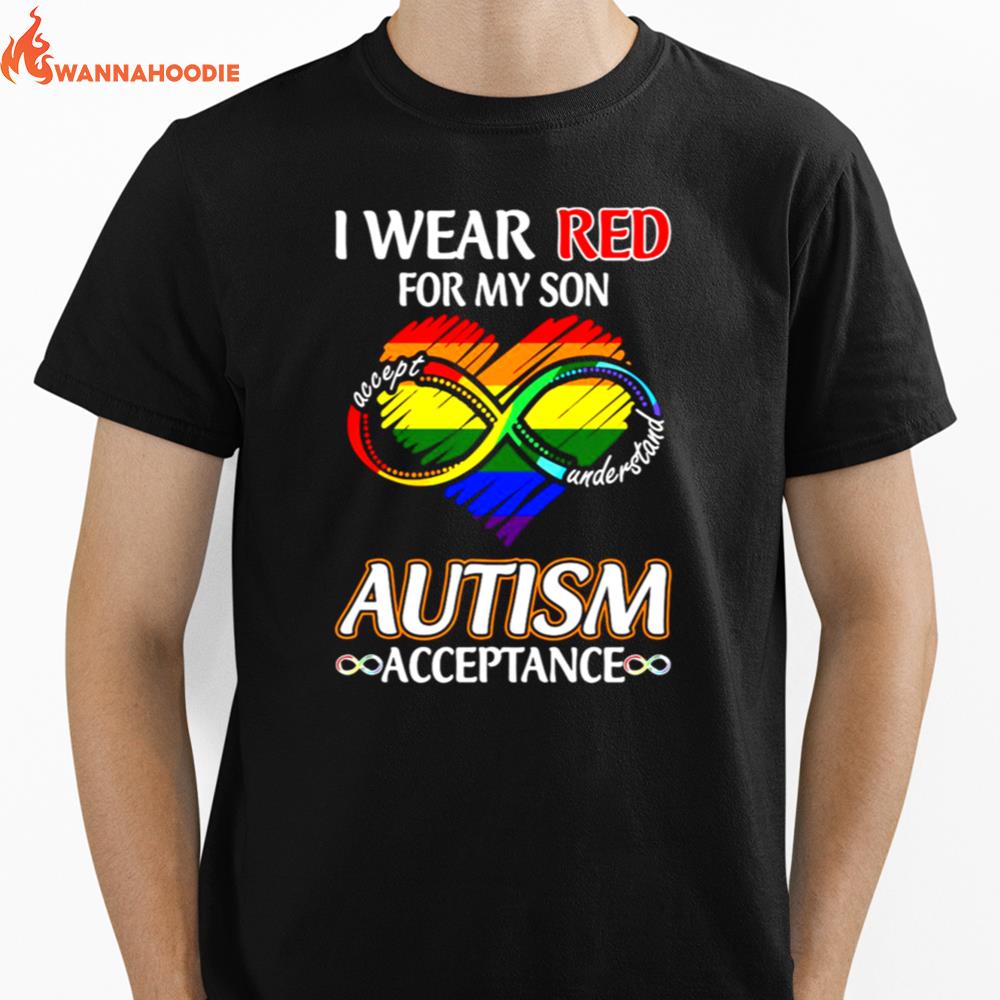 Lgbt I Wear Red For My Son Accept Understand Autism Acceptance Unisex T-Shirt for Men Women