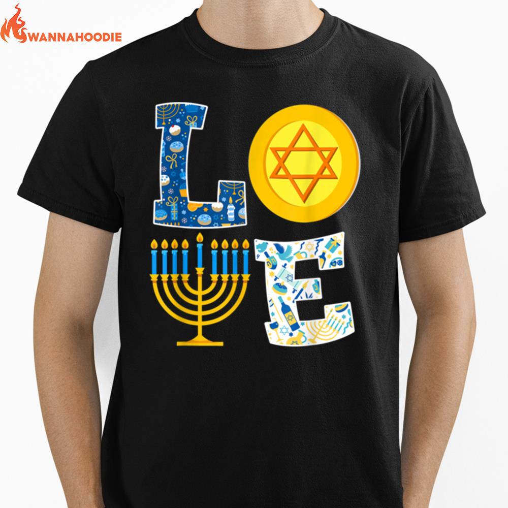 Love Hanukkah  Chanukah Menorah Pajama Matching Family Unisex T-Shirt for Men Women