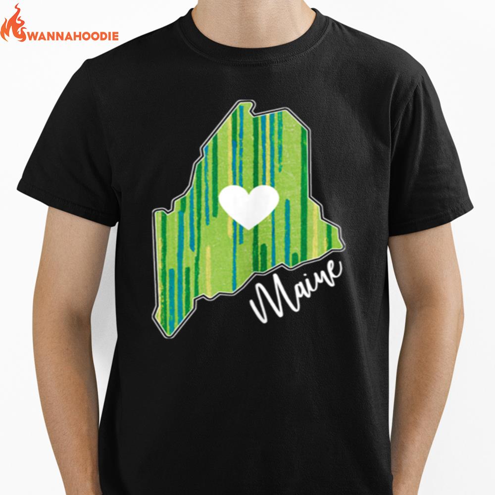 Love Maine State In Stripes Unisex T-Shirt for Men Women