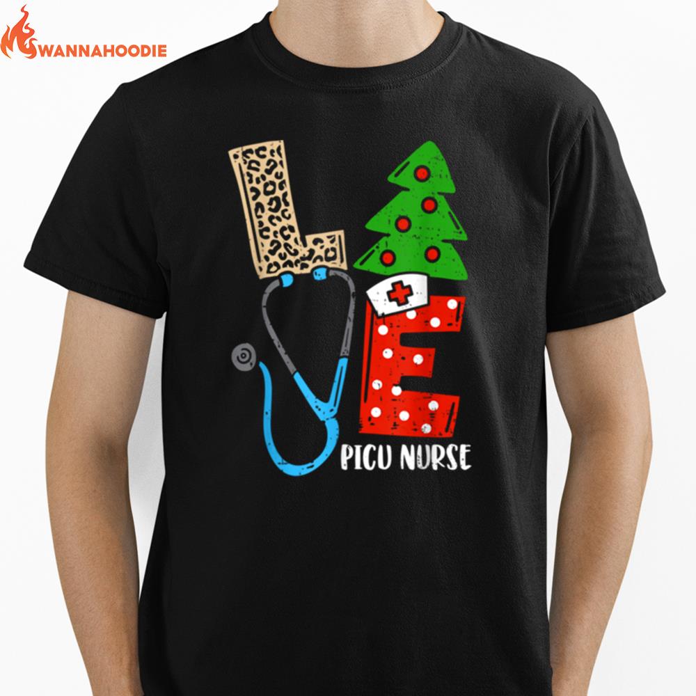 Love Stethoscope Snowflake Picu Nurse Christmas Scrub Xmas Unisex T-Shirt for Men Women