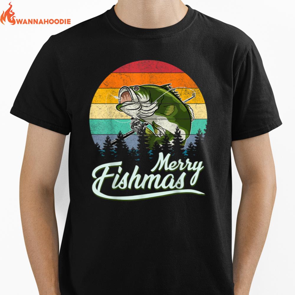 Merry Christmas Fishmas Funny Fishing Fish Vintage Men Boys Unisex T-Shirt for Men Women