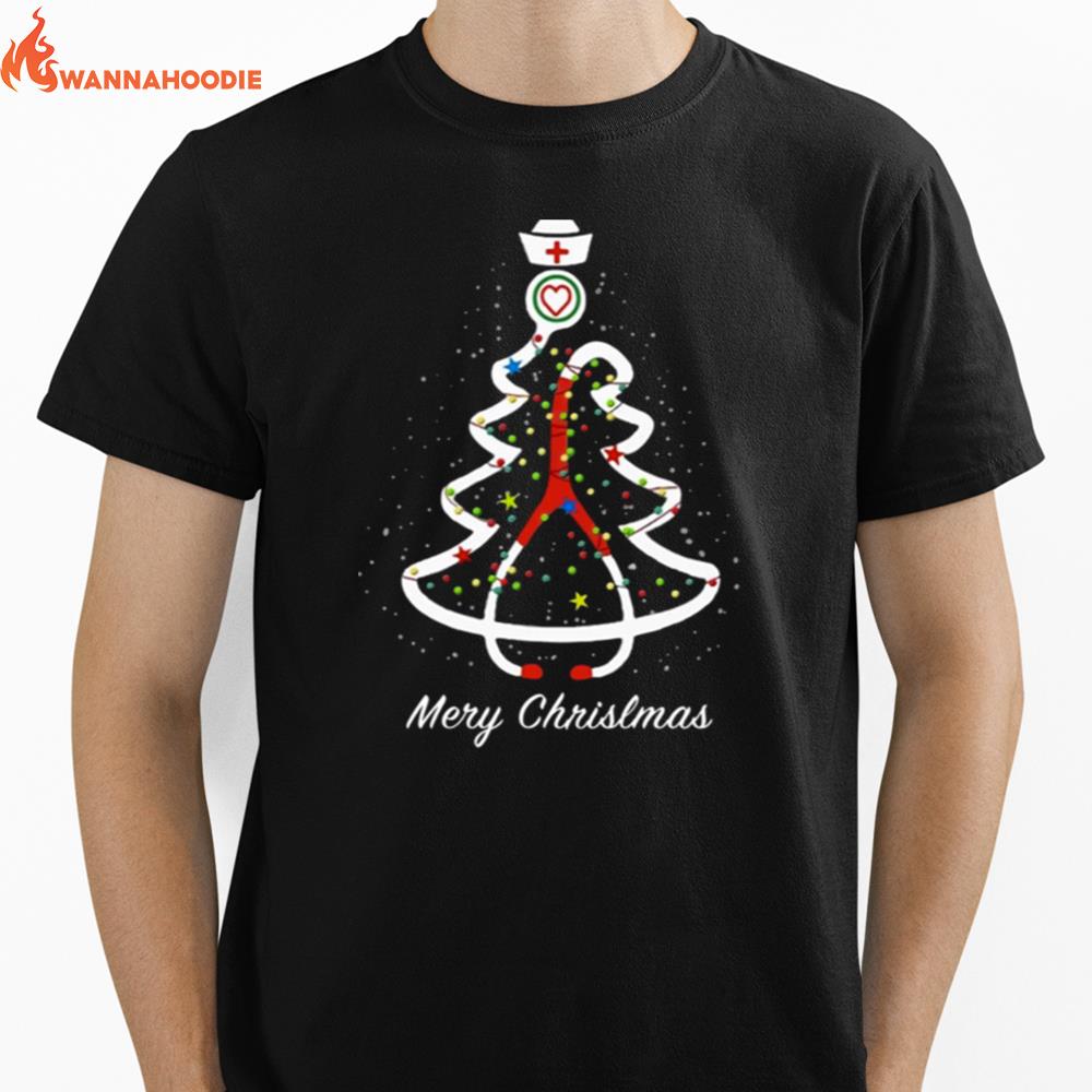 Merry Christmas Stethoscope Pine Noel Nurse Unisex T-Shirt for Men Women