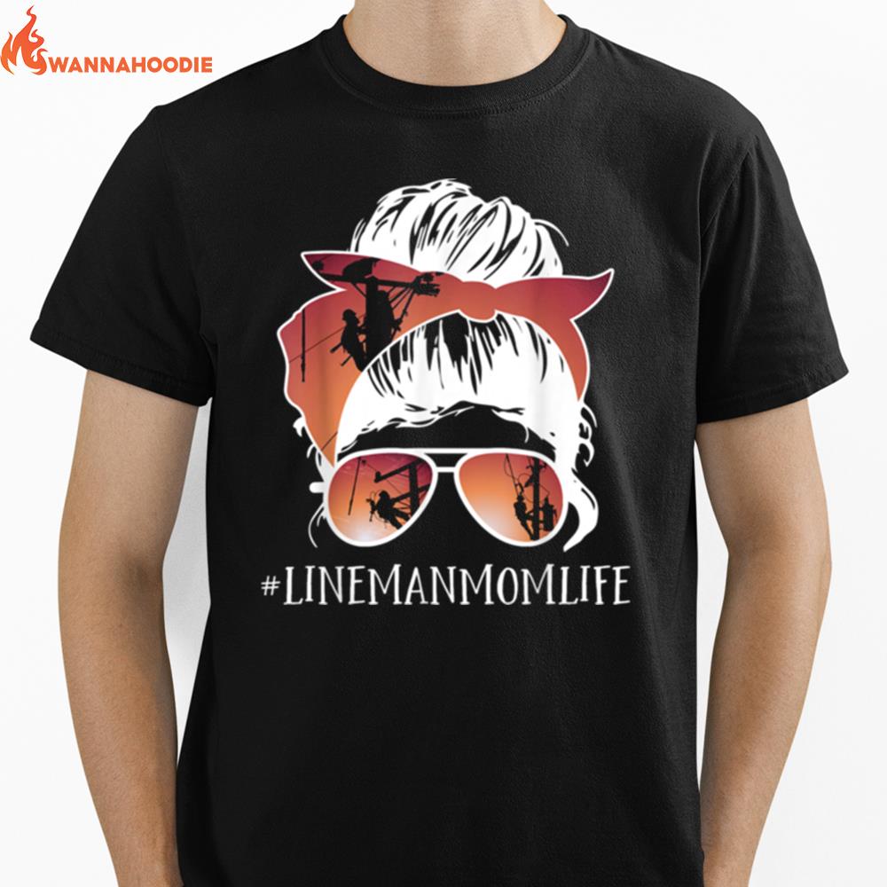 Mothers Day Messy Hair Bun Lineman Mom Line Mother Unisex T-Shirt for Men Women