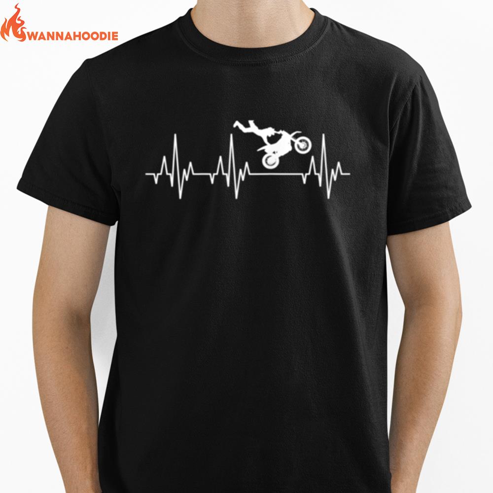 Motocross Dirt Bike Biker Motorcycle Racing Heartbeat Unisex T-Shirt for Men Women