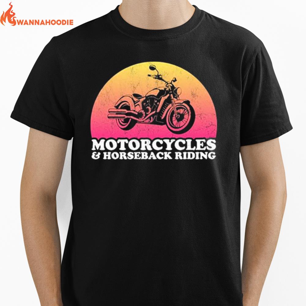 Motorcycle And Horses Motorcycles And Horseback Riding Unisex T-Shirt for Men Women