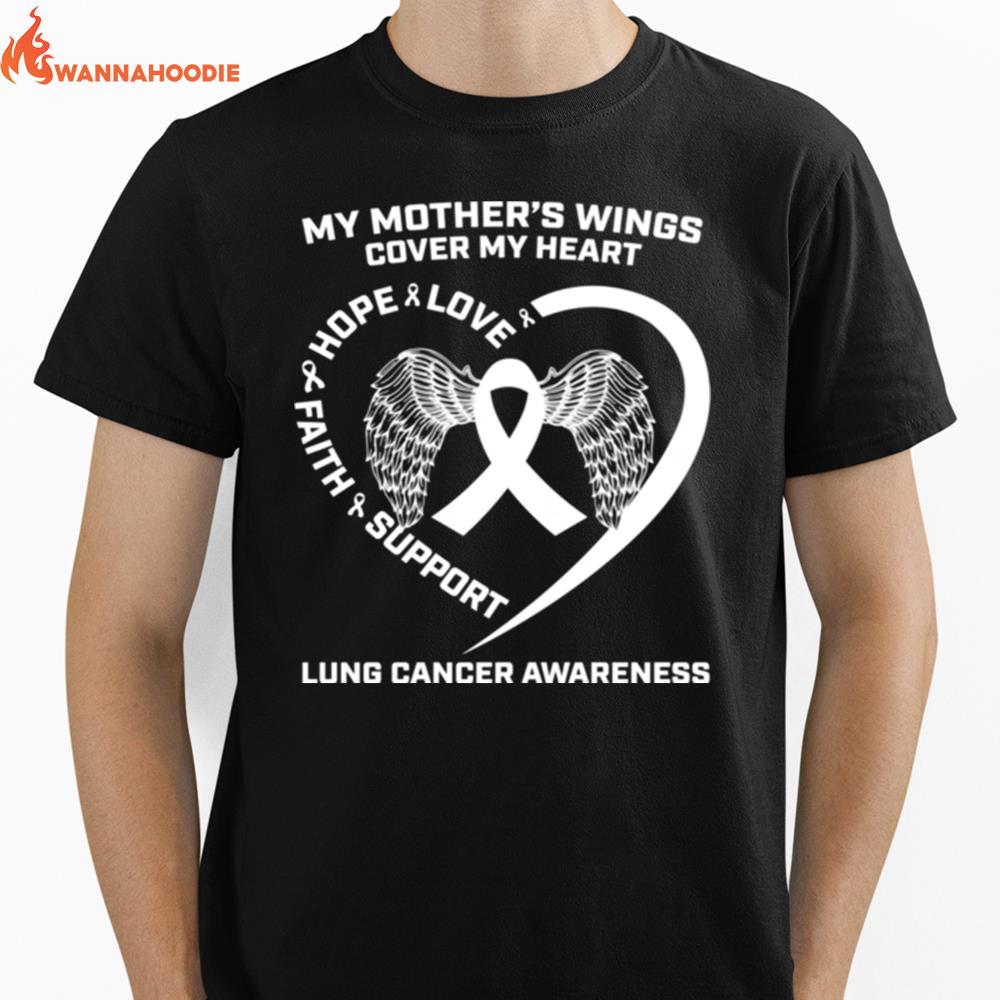 My Mothers Wings Cover My Heart Mom Lung Cancer Awareness Unisex T-Shirt for Men Women