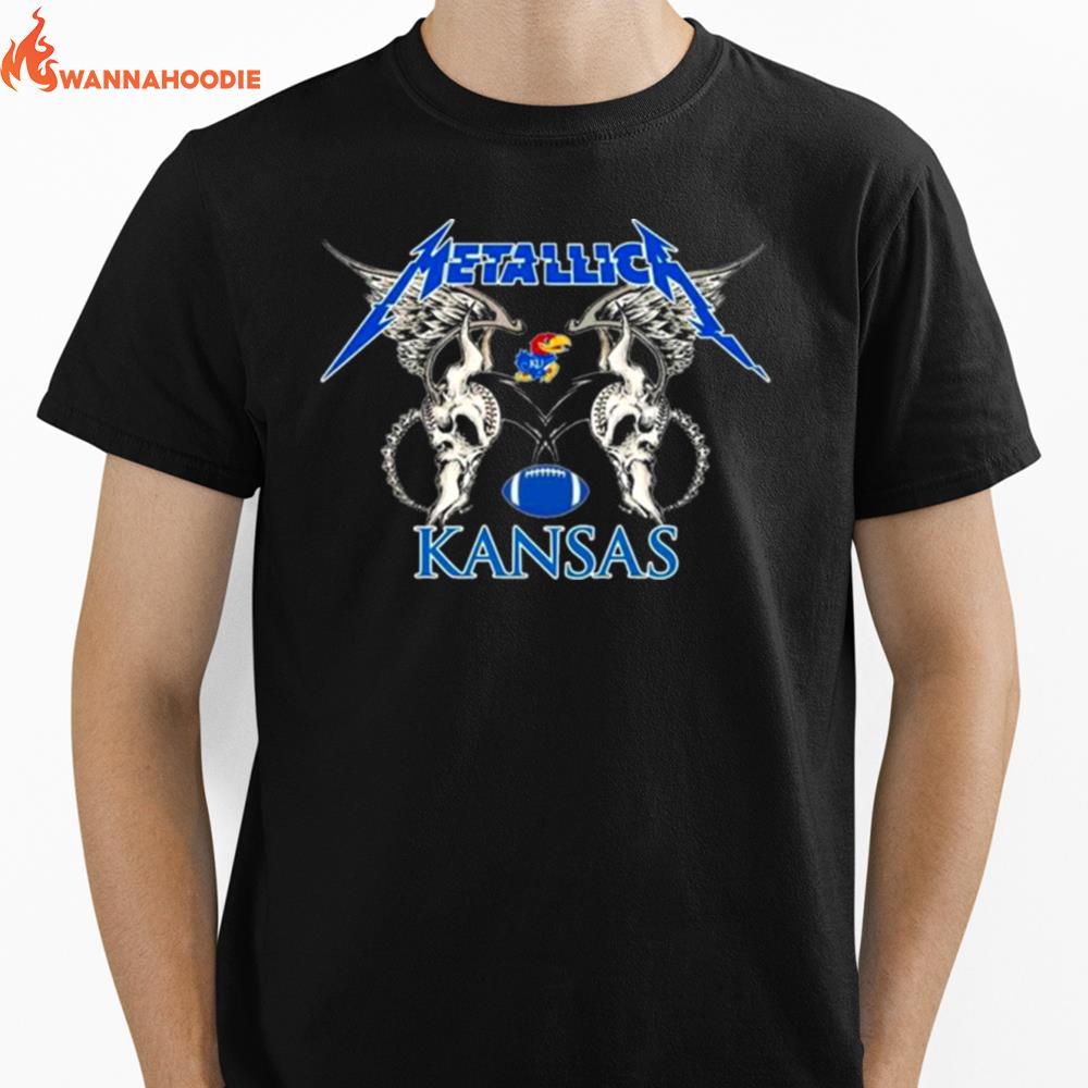 Nfl Kansas Jayhawks Logo Black Metallica Wings Unisex T-Shirt for Men Women